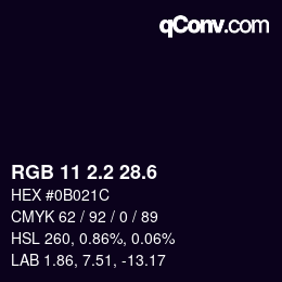 カラーコード: RGB 11 2.2 28.6 | qconv.com