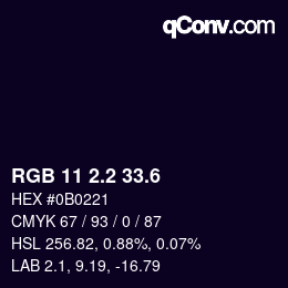 カラーコード: RGB 11 2.2 33.6 | qconv.com