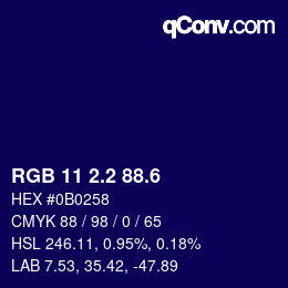 カラーコード: RGB 11 2.2 88.6 | qconv.com