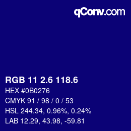 カラーコード: RGB 11 2.6 118.6 | qconv.com