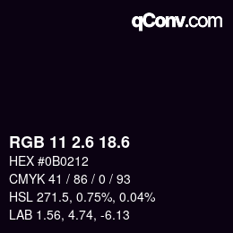 カラーコード: RGB 11 2.6 18.6 | qconv.com
