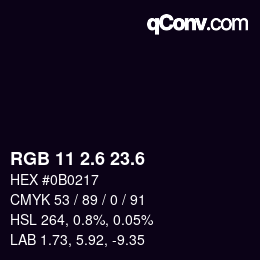 カラーコード: RGB 11 2.6 23.6 | qconv.com