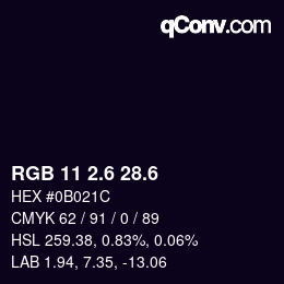 カラーコード: RGB 11 2.6 28.6 | qconv.com