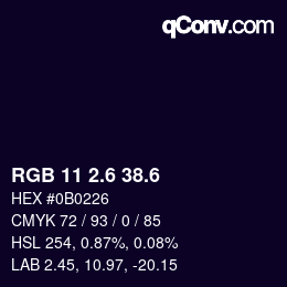 カラーコード: RGB 11 2.6 38.6 | qconv.com