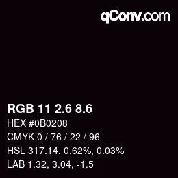 カラーコード: RGB 11 2.6 8.6 | qconv.com