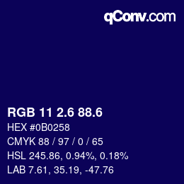 カラーコード: RGB 11 2.6 88.6 | qconv.com