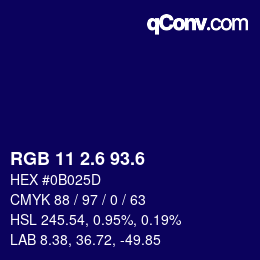 カラーコード: RGB 11 2.6 93.6 | qconv.com
