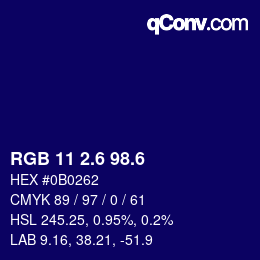 カラーコード: RGB 11 2.6 98.6 | qconv.com