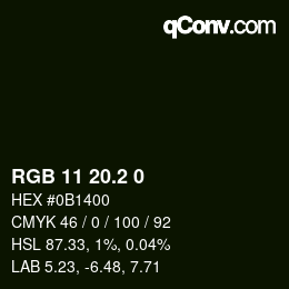 カラーコード: RGB 11 20.2 0 | qconv.com