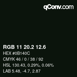 カラーコード: RGB 11 20.2 12.6 | qconv.com
