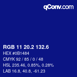 カラーコード: RGB 11 20.2 132.6 | qconv.com
