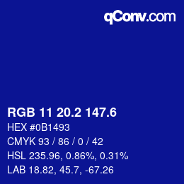 カラーコード: RGB 11 20.2 147.6 | qconv.com