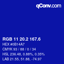 カラーコード: RGB 11 20.2 167.6 | qconv.com