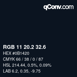 カラーコード: RGB 11 20.2 32.6 | qconv.com