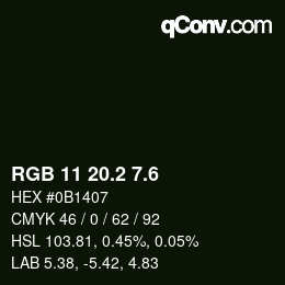 カラーコード: RGB 11 20.2 7.6 | qconv.com