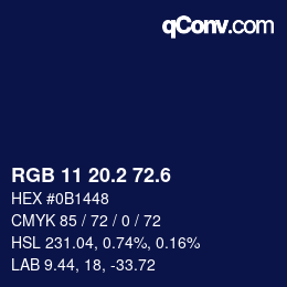 カラーコード: RGB 11 20.2 72.6 | qconv.com