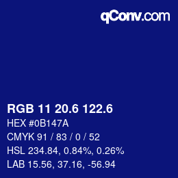 カラーコード: RGB 11 20.6 122.6 | qconv.com