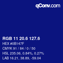 カラーコード: RGB 11 20.6 127.6 | qconv.com