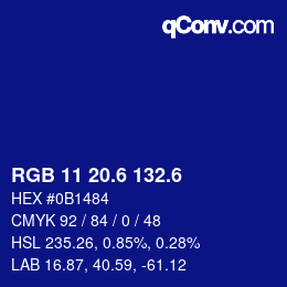 カラーコード: RGB 11 20.6 132.6 | qconv.com