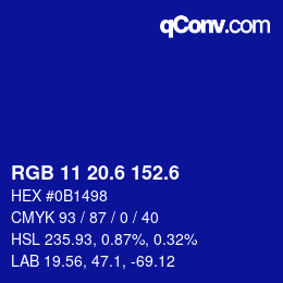 カラーコード: RGB 11 20.6 152.6 | qconv.com