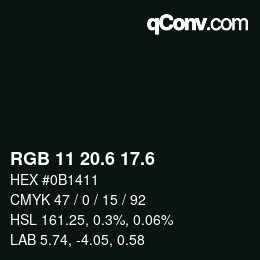 カラーコード: RGB 11 20.6 17.6 | qconv.com