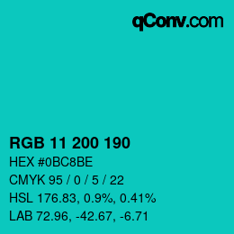 Color code: RGB 11 200 190 | qconv.com