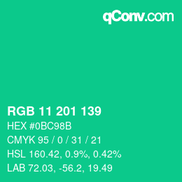 Color code: RGB 11 201 139 | qconv.com