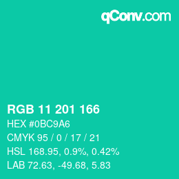 Color code: RGB 11 201 166 | qconv.com