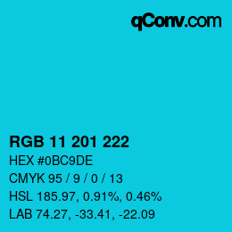 Color code: RGB 11 201 222 | qconv.com