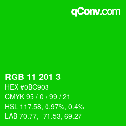 Color code: RGB 11 201 3 | qconv.com
