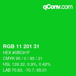Color code: RGB 11 201 31 | qconv.com