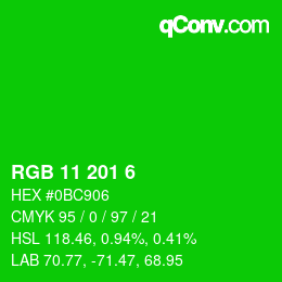 Color code: RGB 11 201 6 | qconv.com