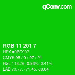 Color code: RGB 11 201 7 | qconv.com