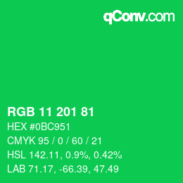 Color code: RGB 11 201 81 | qconv.com