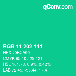 Color code: RGB 11 202 144 | qconv.com