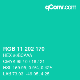 カラーコード: RGB 11 202 170 | qconv.com