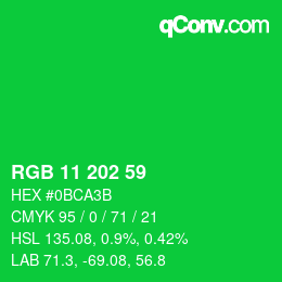 カラーコード: RGB 11 202 59 | qconv.com