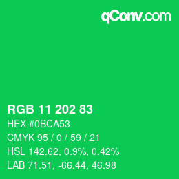 カラーコード: RGB 11 202 83 | qconv.com