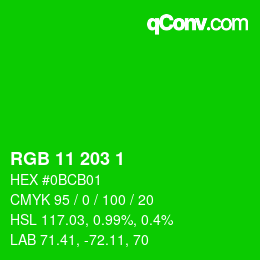 Code couleur: RGB 11 203 1 | qconv.com