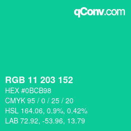 Color code: RGB 11 203 152 | qconv.com