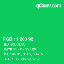 Color code: RGB 11 203 92 | qconv.com