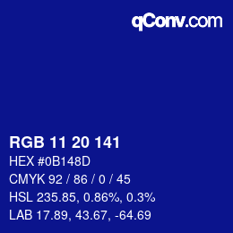 Color code: RGB 11 20 141 | qconv.com