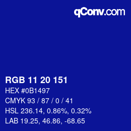 Color code: RGB 11 20 151 | qconv.com