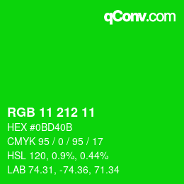 カラーコード: RGB 11 212 11 | qconv.com