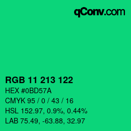 Color code: RGB 11 213 122 | qconv.com