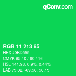 Color code: RGB 11 213 85 | qconv.com