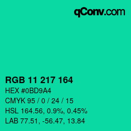 Color code: RGB 11 217 164 | qconv.com