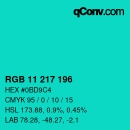 Color code: RGB 11 217 196 | qconv.com
