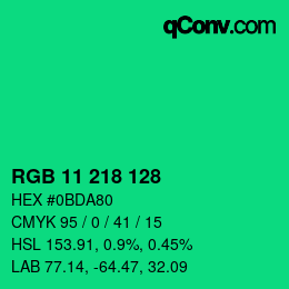 Color code: RGB 11 218 128 | qconv.com