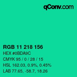 カラーコード: RGB 11 218 156 | qconv.com